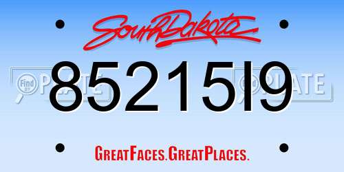 85215I9 South Dakota License Plate