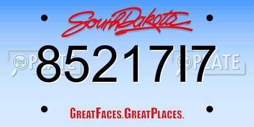 85217I7 South Dakota License Plate