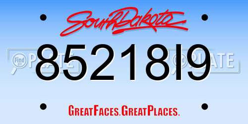 85218I9 South Dakota License Plate
