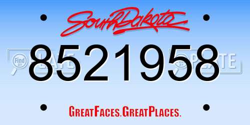 8521958 South Dakota License Plate