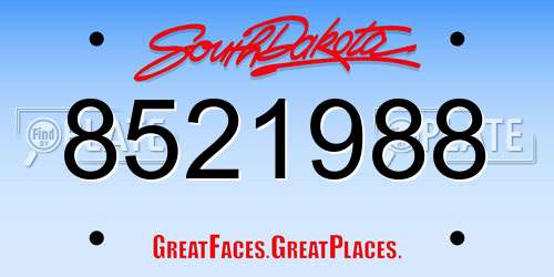 8521988 South Dakota License Plate