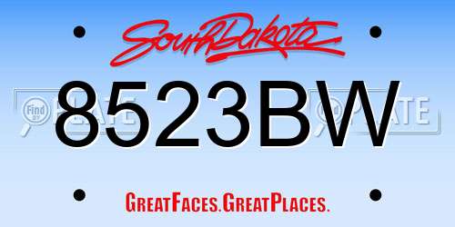 8523BW South Dakota License Plate
