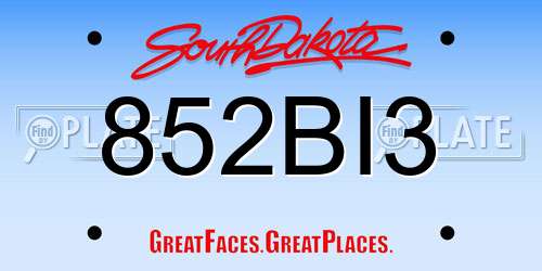852BI3 South Dakota License Plate