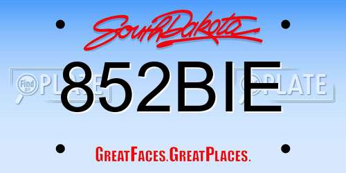 852BIE South Dakota License Plate