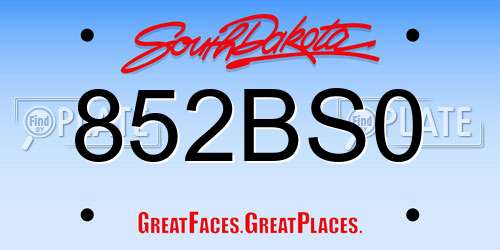 852BS0 South Dakota License Plate
