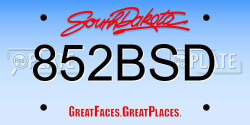 852BSD South Dakota License Plate