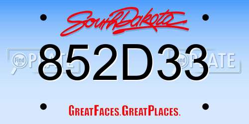 852D33 South Dakota License Plate