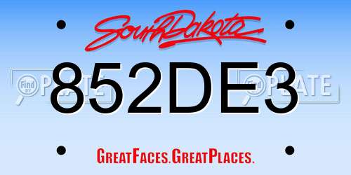 852DE3 South Dakota License Plate