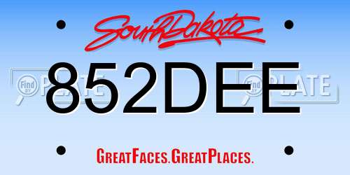 852DEE South Dakota License Plate