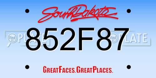 852F87 South Dakota License Plate