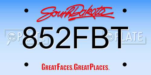 852FBT South Dakota License Plate