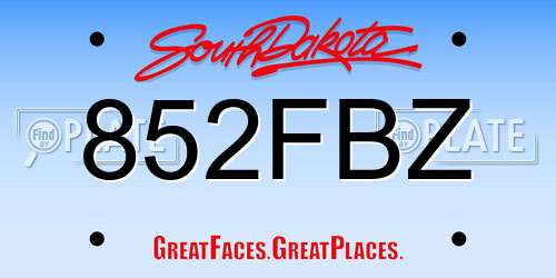 852FBZ South Dakota License Plate