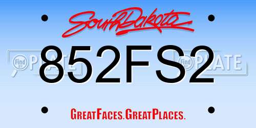 852FS2 South Dakota License Plate