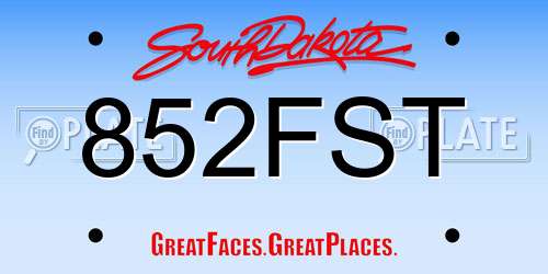 852FST South Dakota License Plate