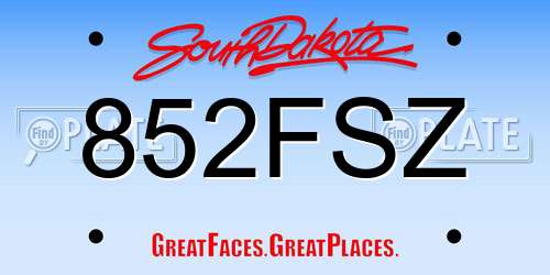 852FSZ South Dakota License Plate