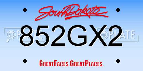 852GX2 South Dakota License Plate