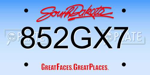 852GX7 South Dakota License Plate