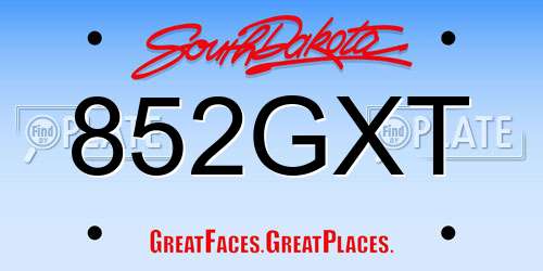 852GXT South Dakota License Plate