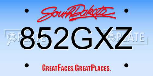 852GXZ South Dakota License Plate