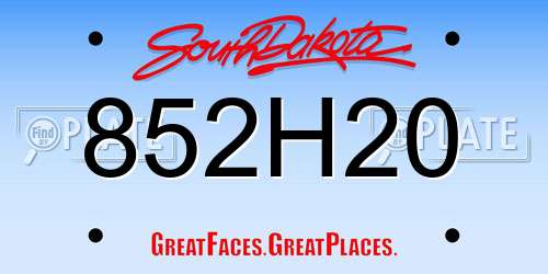852H20 South Dakota License Plate