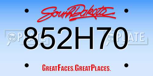 852H70 South Dakota License Plate