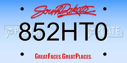 852HT0 South Dakota License Plate