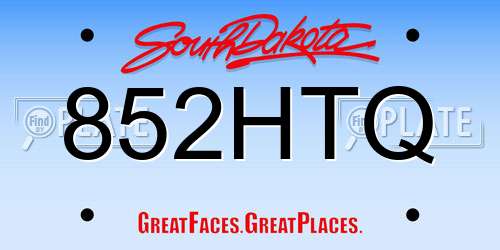 852HTQ South Dakota License Plate