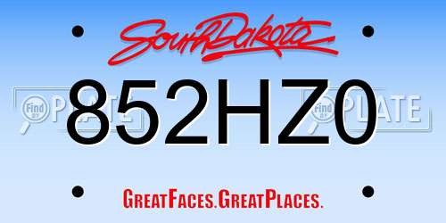 852HZ0 South Dakota License Plate