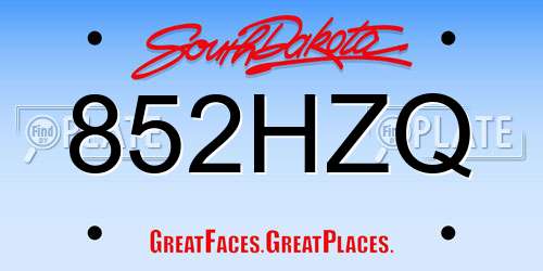 852HZQ South Dakota License Plate