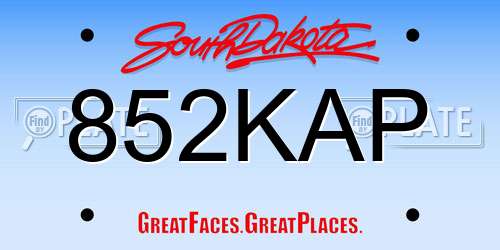 852KAP South Dakota License Plate