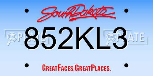 852KL3 South Dakota License Plate
