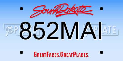 852MAI South Dakota License Plate