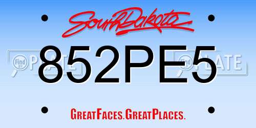 852PE5 South Dakota License Plate