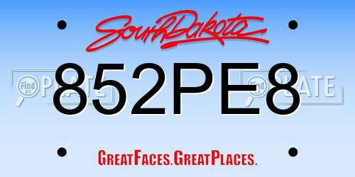 852PE8 South Dakota License Plate