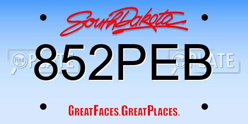 852PEB South Dakota License Plate