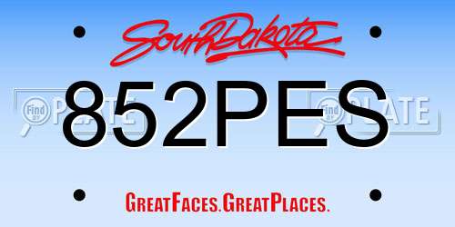 852PES South Dakota License Plate