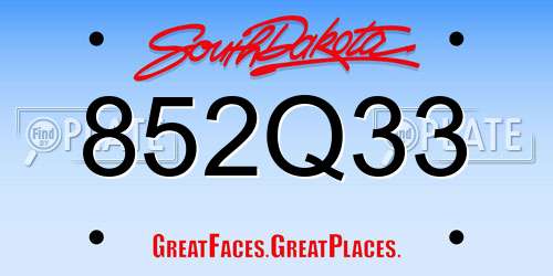 852Q33 South Dakota License Plate