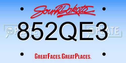 852QE3 South Dakota License Plate