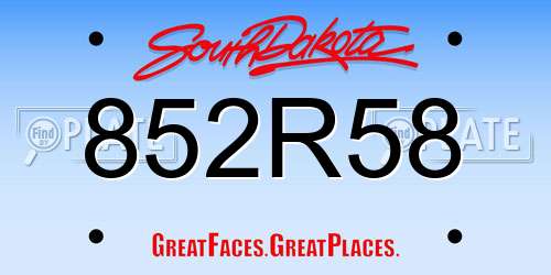 852R58 South Dakota License Plate