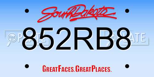 852RB8 South Dakota License Plate