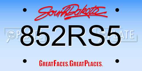 852RS5 South Dakota License Plate