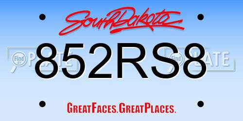 852RS8 South Dakota License Plate