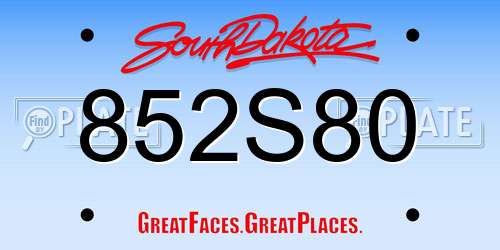 852S80 South Dakota License Plate