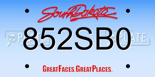 852SB0 South Dakota License Plate