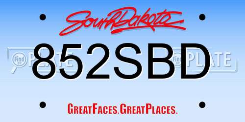 852SBD South Dakota License Plate
