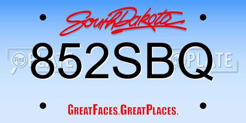 852SBQ South Dakota License Plate