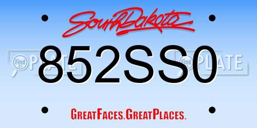 852SS0 South Dakota License Plate