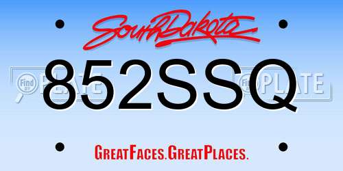 852SSQ South Dakota License Plate
