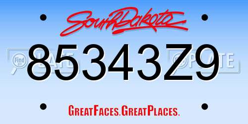 85343Z9 South Dakota License Plate
