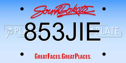 853JIE South Dakota License Plate